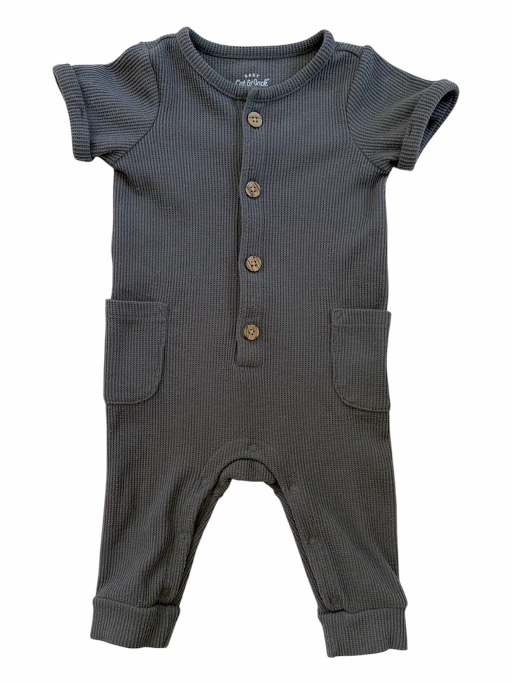 Cat & Jack Short-Sleeve Ribbed One-Piece Romper in Charcoal Gray